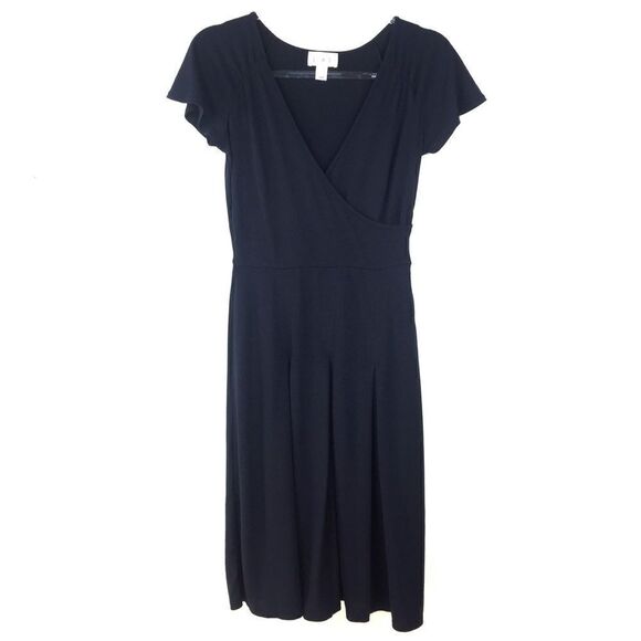 LOFT Ann Taylor Black Short Sleeve Faux Wrap Dress - Picture 1 of 5